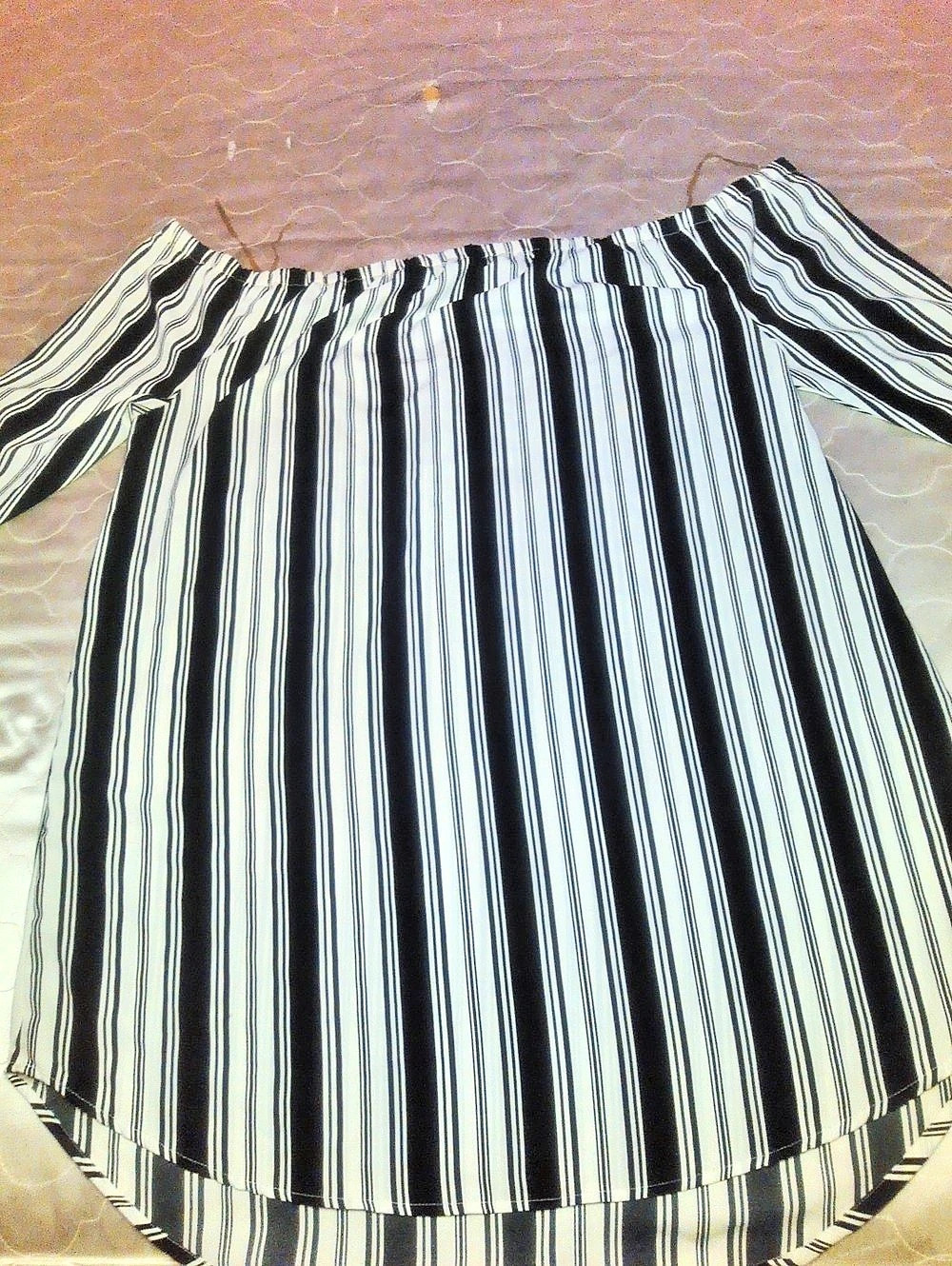 Striped Off-Shoulder Dress in Black & White